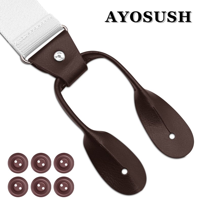 AYOSUSH Suspenders for Men Button End White Solid Color Formal Heavy Duty Braces - Image 2